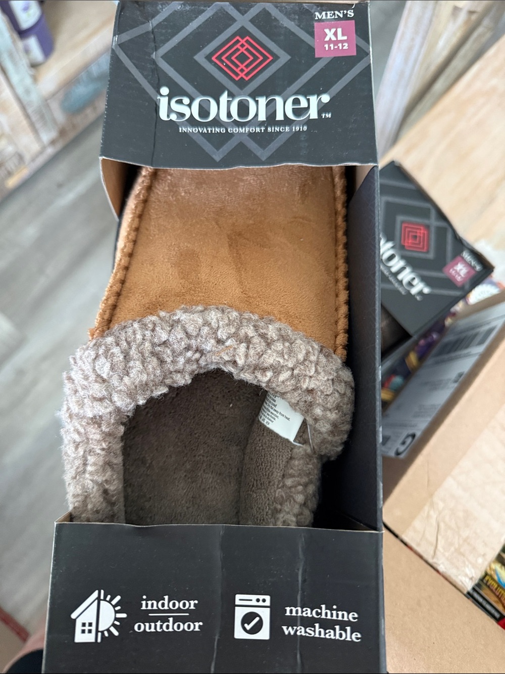 isotoner Men's Chestnut Suede-Look Memory Foam Slippers